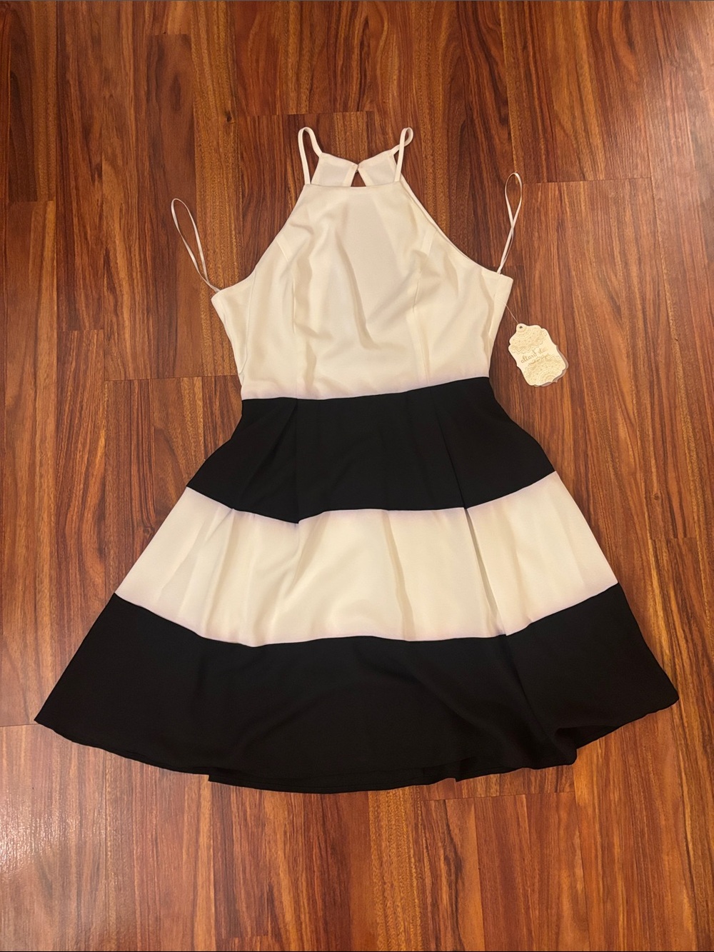 NWT Altar’d State Sleeveless Black and White Striped Halter Mini Dress